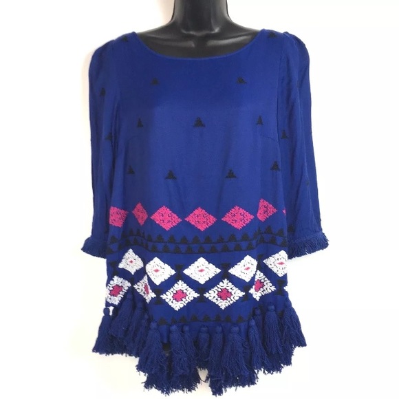 Anthropologie Tops - FLOREAT Anthropologie tunic embroider tassel fring